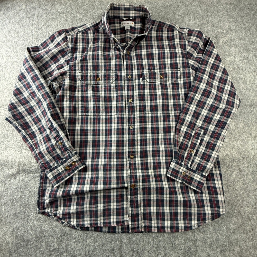 Carhartt Rugged Relaxed Fit Heavy Duty‎ WorkWear Plaid Long Sleeve Button Up L